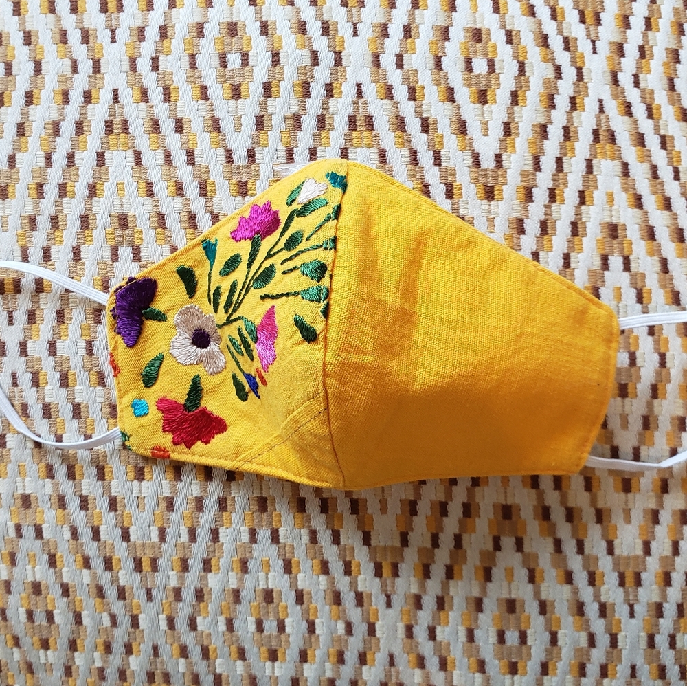 Yellow Otomi Embroidered Mexican Mask from San Miguel de Allende